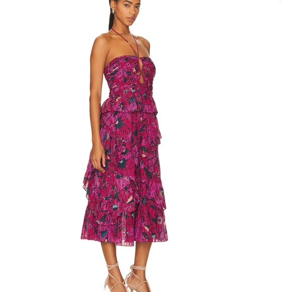 Ulla Johnson Pink and Black Midi Dress - Picture 2 of 5